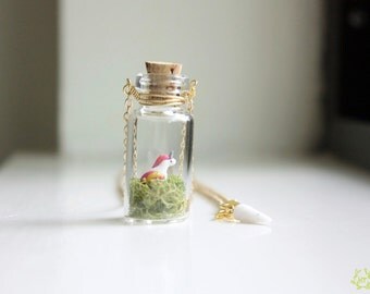 Unicorn Necklace - miniature terrarium, mini glass bottle pendant, unicorn horn jewelry, faerie fairy necklace, woodland jewelry