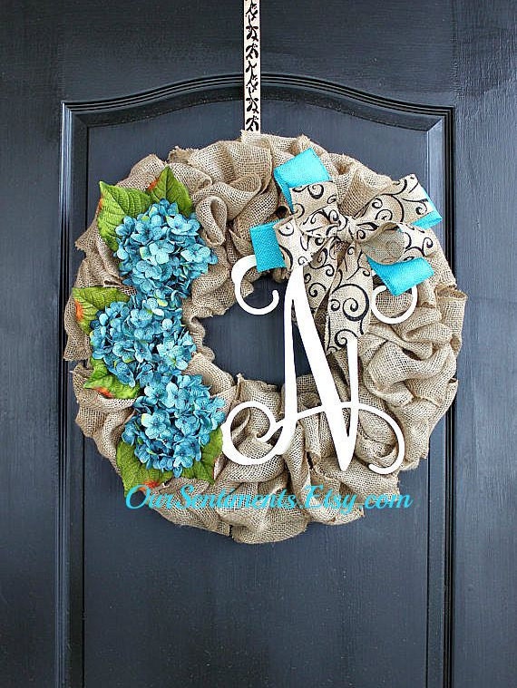 Burlap Wreath Hydrangea Wreath Etsy Wreath Wreaths Summer