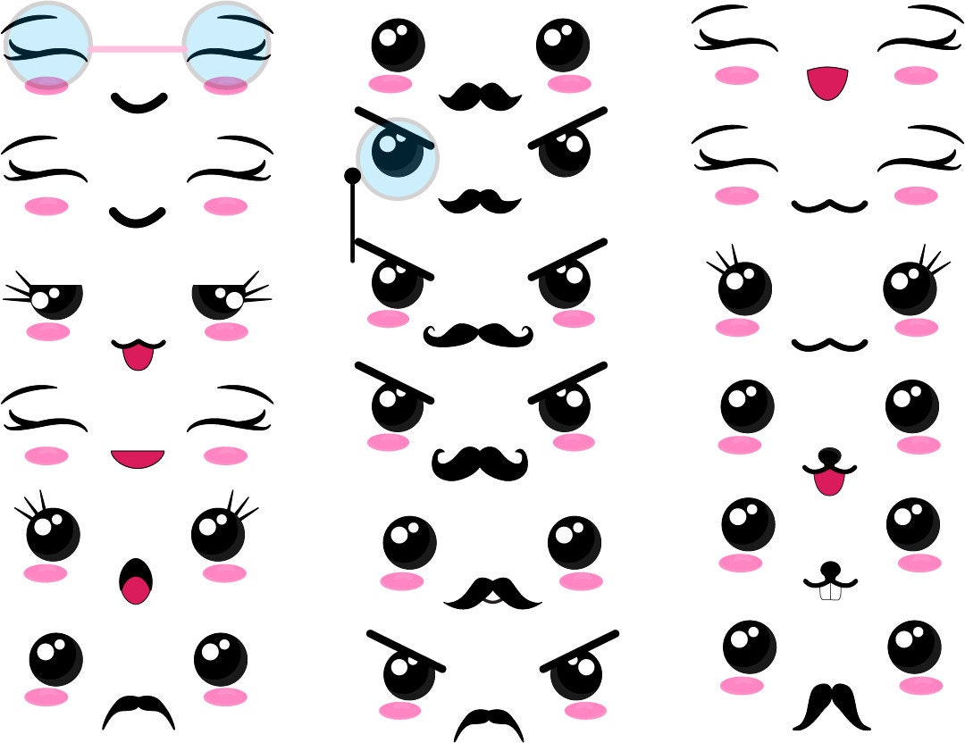 40 Png Files Kawaii Faces Set 2 Digital Clip Art Graphics