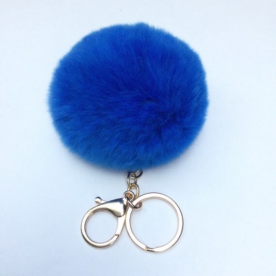 New Blue Fur pom pom keychain fur puff ball bag by YogaStudio55