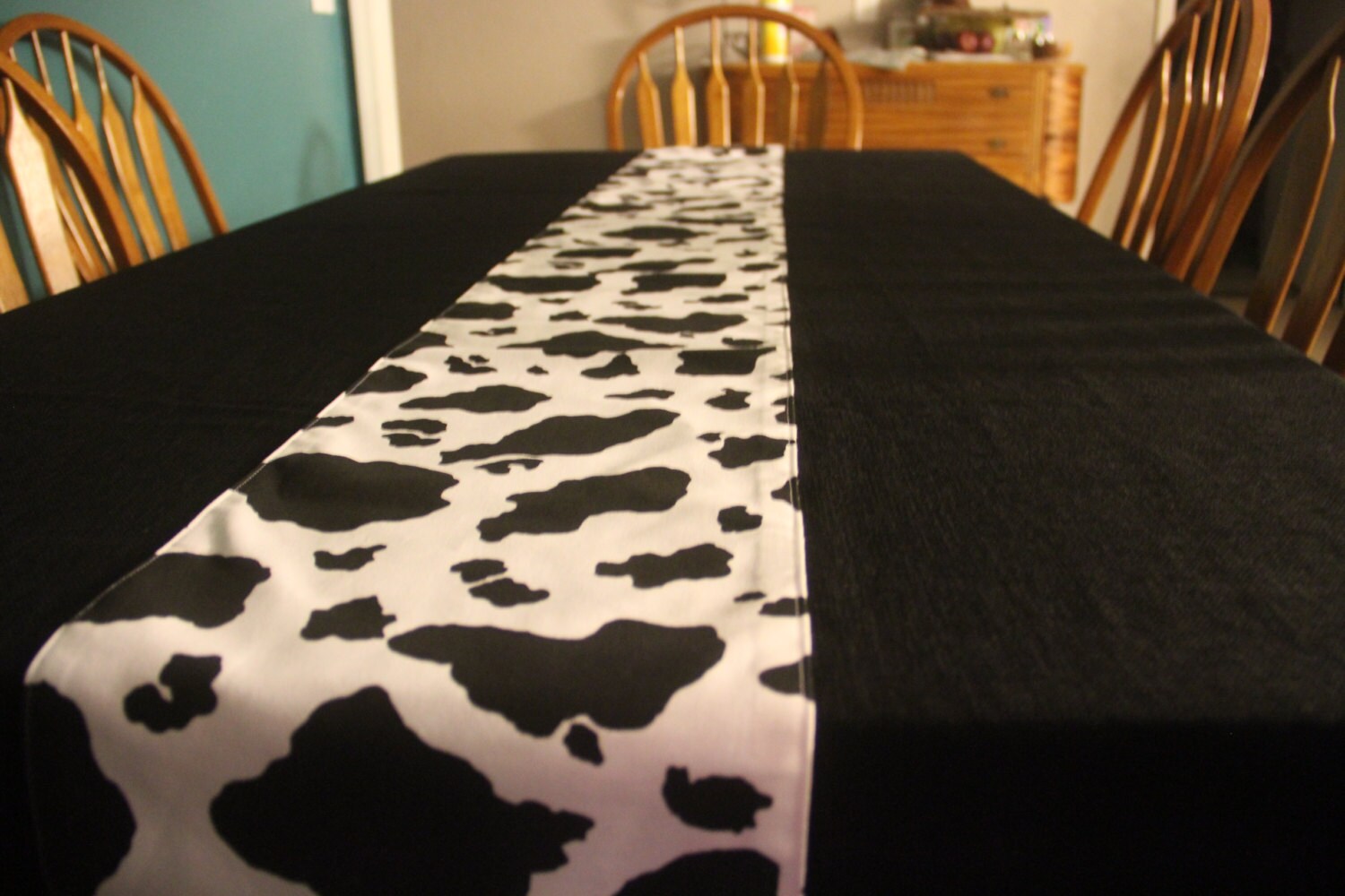 Cow print table runner by ameliakaynco on etsy