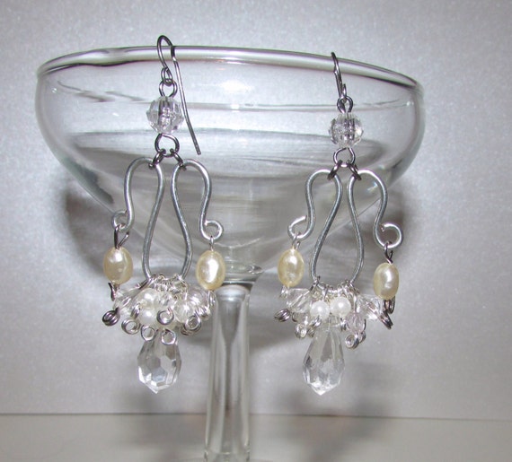 Elegant Bridal Chandelier Earrings, Wire Jewelry, Eco Friendly, OOAK