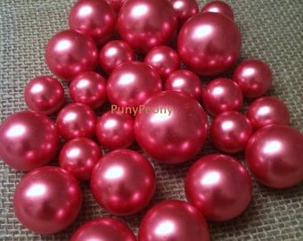 Hot Pink Fushia Loose Pearl Beads Balls(8-10-14-18-24-30mm) For Jewelry Repairs, Trinkets, Crafts/DIY Projects, Decorations