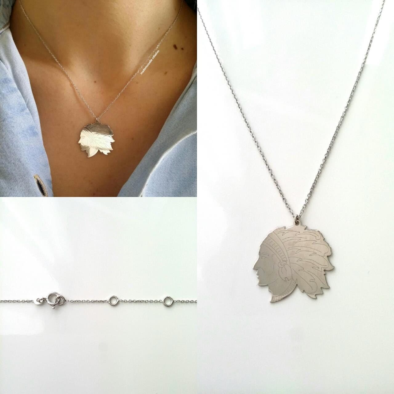 Necklace Indian head / Indian apache / ground symbol peace