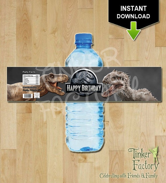 Jurassic World Birthday Party Water Bottle Labels  - Digital File - Printable - Instant Download - Water Bottle- Dinosaurs