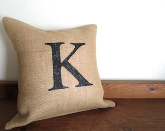 Custom Monogram Pillow, 20 x 20, Burlap Pillow Cover, Wedding Gift, Engagement Gift, Chic Home Decor, Wedding Decorations