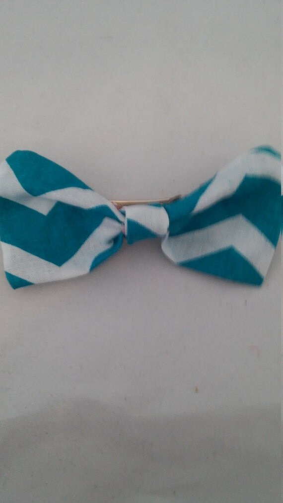 Blue and white chevron. Fabric bow hair barrette clip by unionmeg
