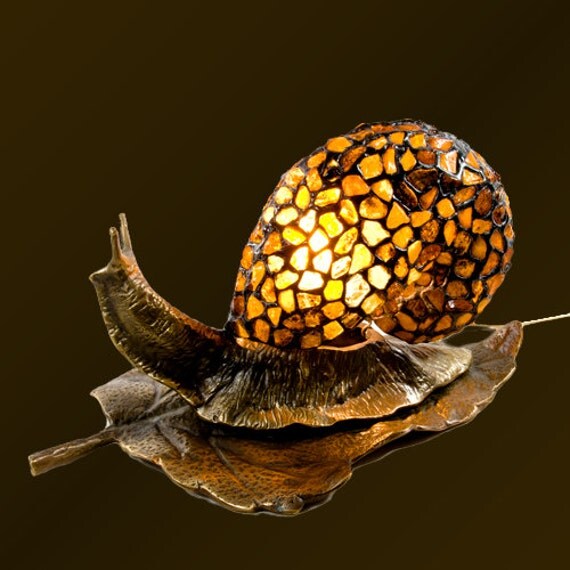 Snail Figurine, Brass Snail, Snail Shells, Amber Glass, Amber Lamp, Baltic Amber, Snail Lamp, Amber Glass Lamp, Snail Decor, Animal Lamp