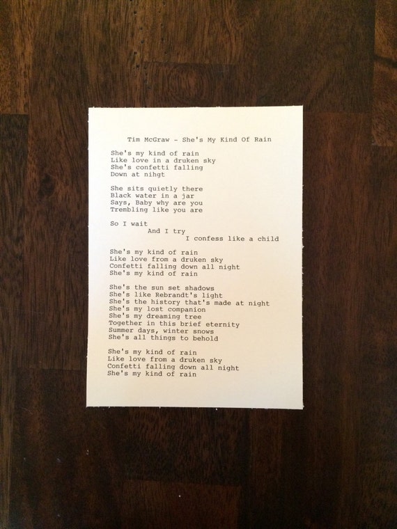 Tim McGraw She's My Kind Of Rain Lyrics by TypographyByMel