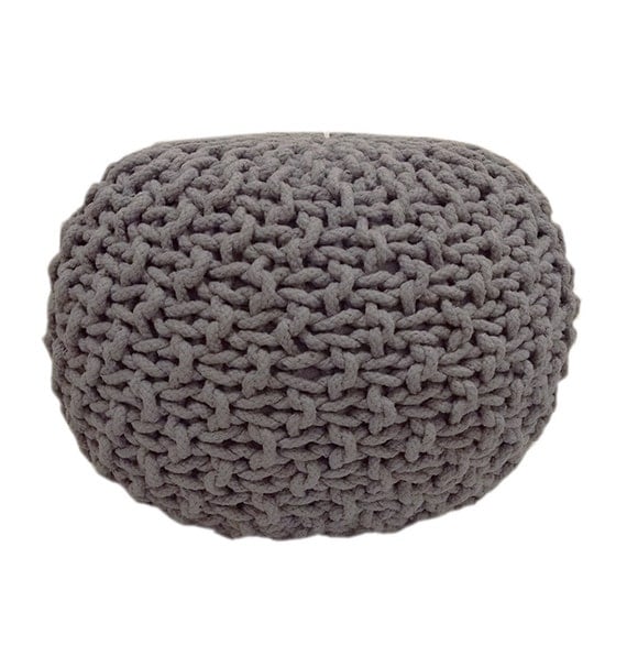 Handmade Knitted Pouf Light Grey Hand Knit Pouf Ottoman