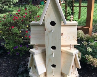 Beautiful XTRA LARGE HANDCRAFTED Unfinished Wooden Bird House Bird Condo Birdhouse