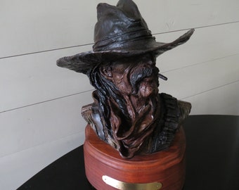 Western Art - Cowboy Bronze Sculpture, Bronze Bust, Titled "Gus", Acclaimed Artist Michael Hamby, American Cowboy, Bronze Sculpture, 13/29