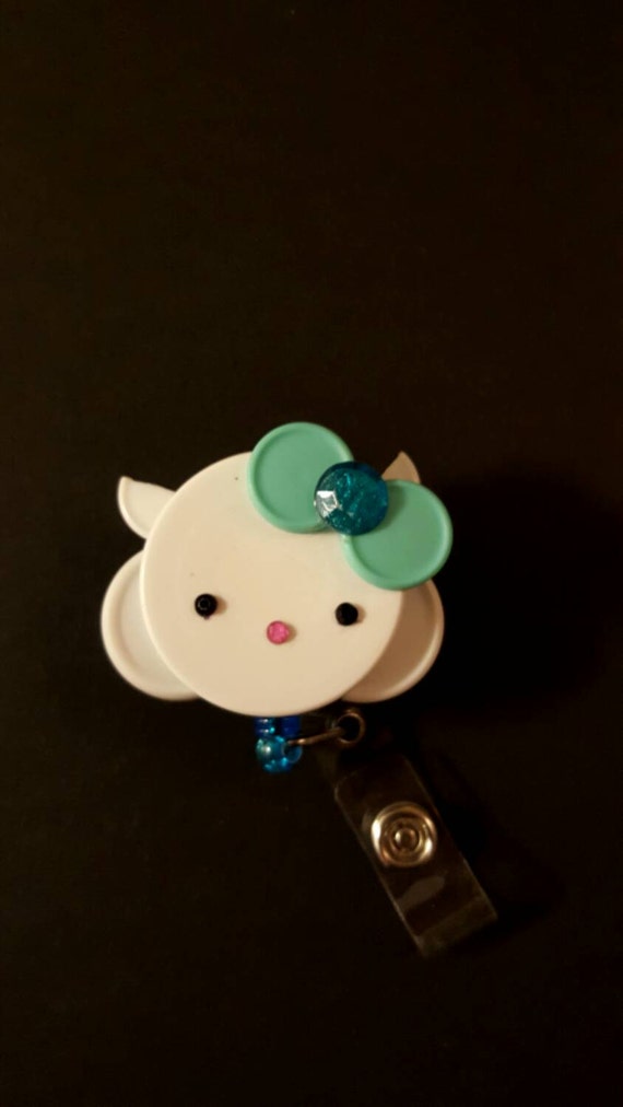 Handmade retractable Hello Kitty with mint green by MissiesCrafts