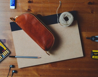Leather Pencil Case, Stationary Bag, Pencil Holder, Leather Pouch, Small Toiletry Bag, Gifts for him, Gifts for her, Leather Travel Case,