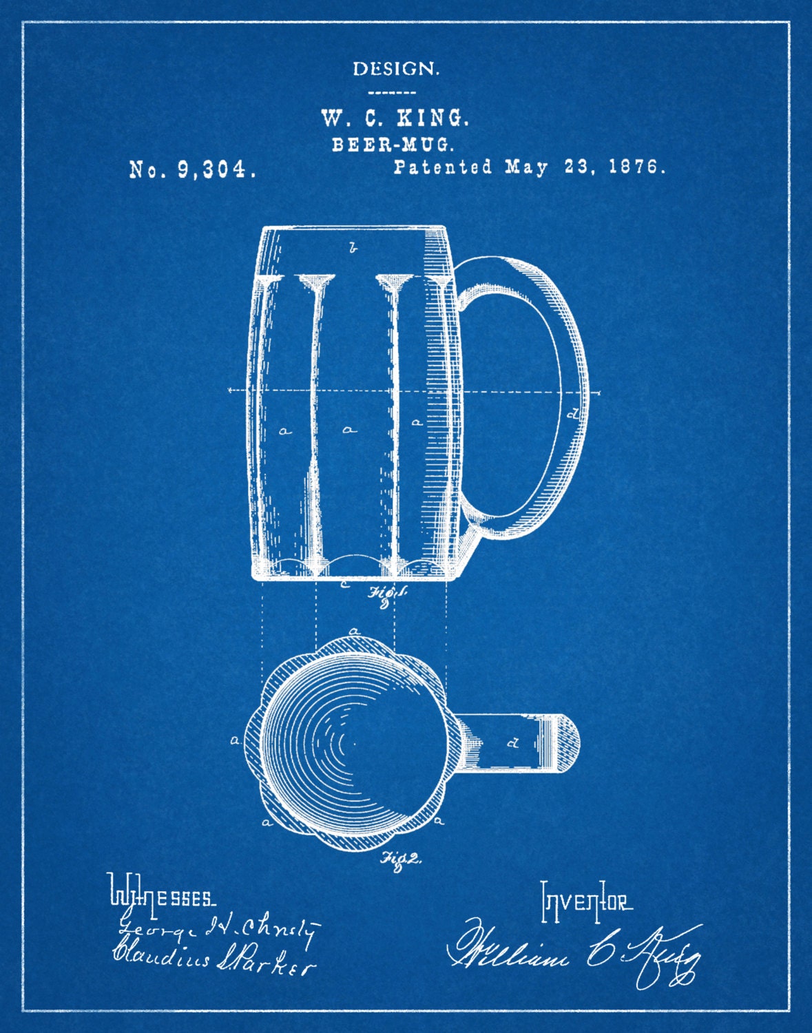 Patent 1876 Beer Mug - Art Print Poster - Man Cave - Bar Art - Tavern ...