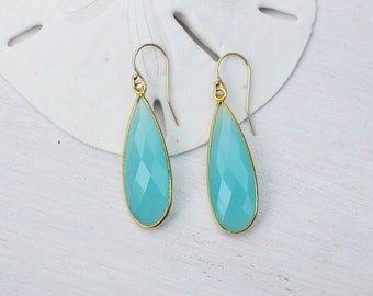 Aqua Blue Chalcedony Earrings, Aqua Blue Chalcedony Teardrop Earrings, Blue Chalcedony Earrings