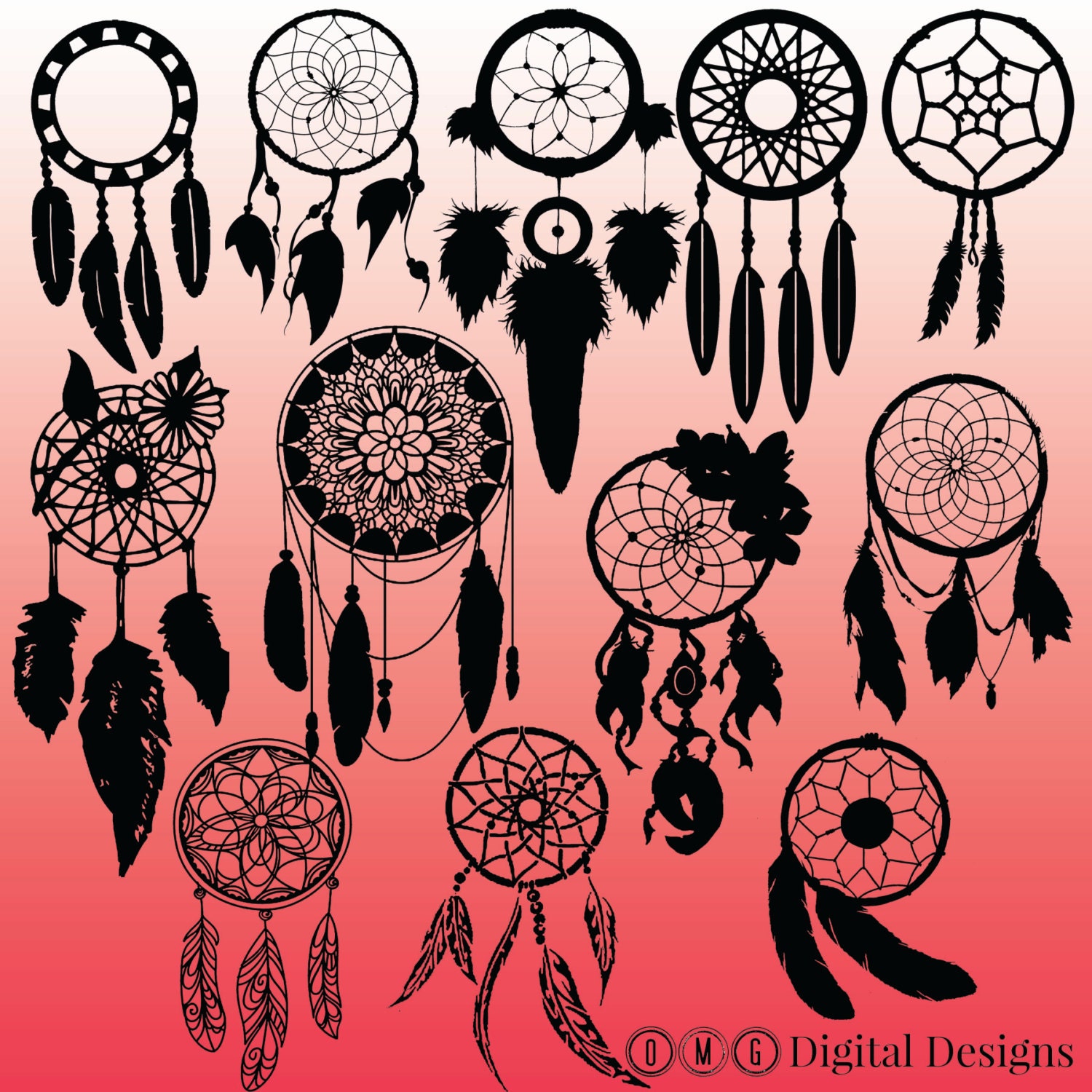 12 Dream Catcher Silhouette Digital Clipart Images Clipart