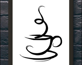 Tea cup kitchen poster Black and White art Wall Art Home decor Printable Art Digital Print Wall Print Gift