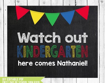 Kindergarten Sign // First day of kindergarten // Kindergarten // Back to school // 1st day of school // PDF you edit with ADOBE READER