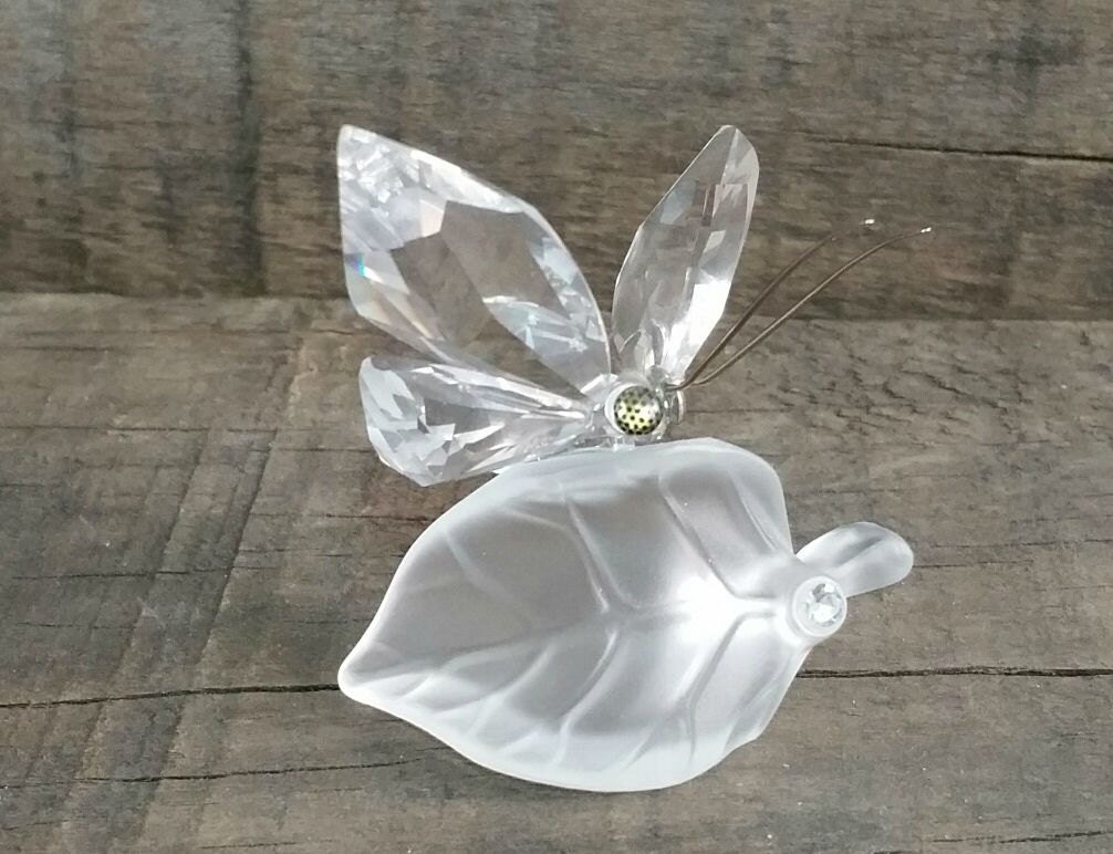 Vintage Swarovski Butterfly On Leaf Figurine Swarovski