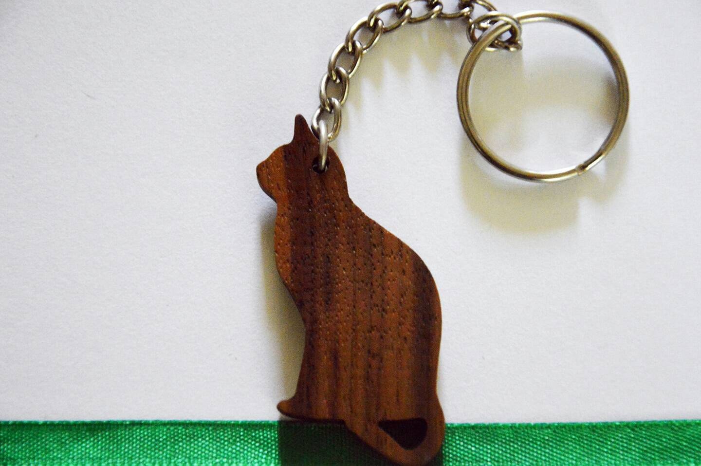 Wooden Cat Keychain Walnut Wood Animal Keychain