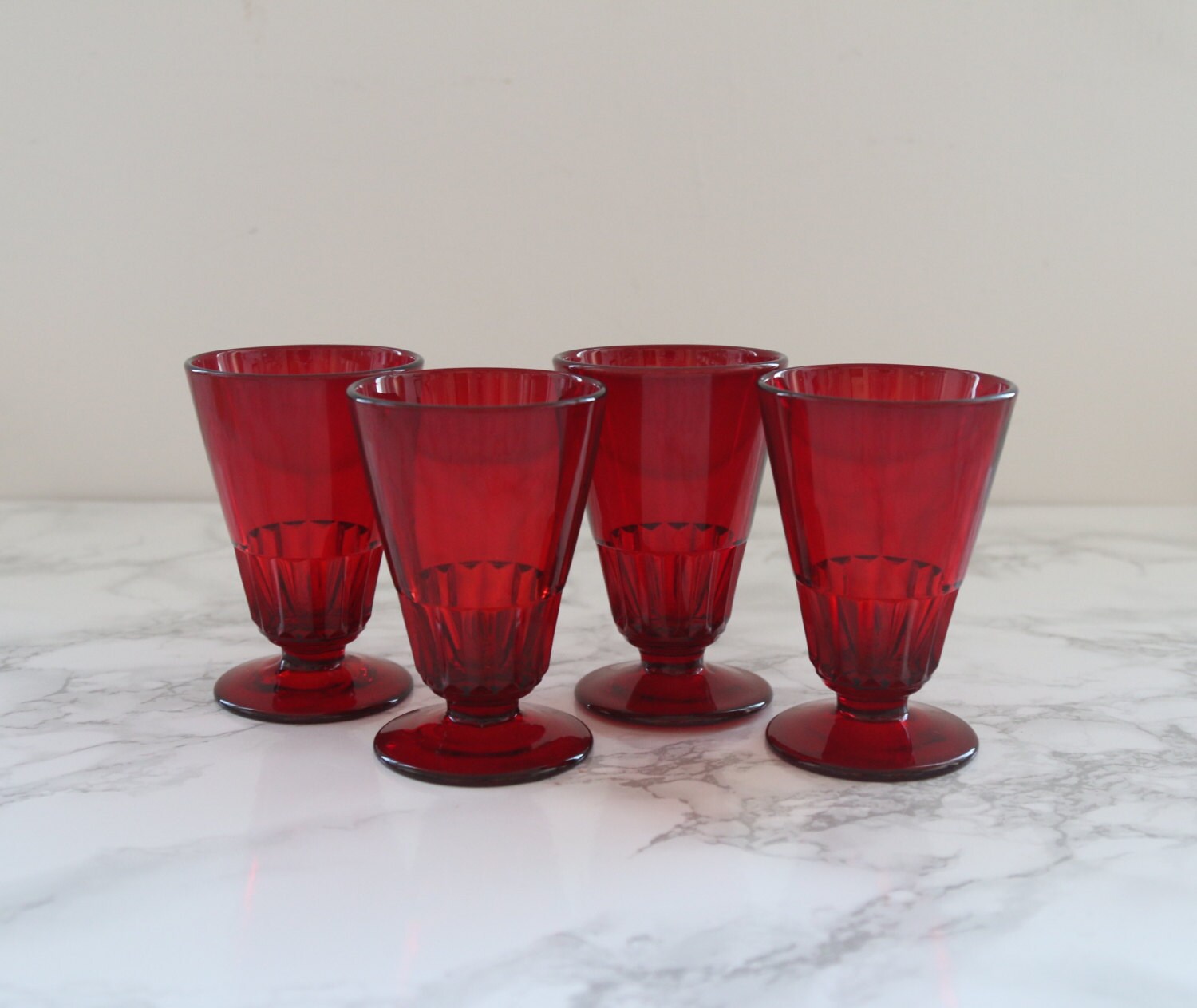 Vintage Set of 4 Ruby Red Juice Glasses by WealthyandProspect