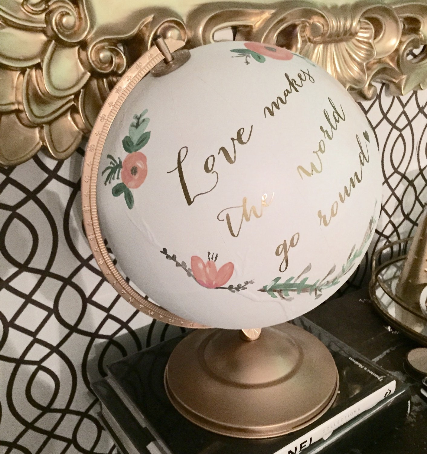 Globe Guest Book / rustic globe guestbook / love makes the