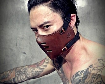 The raw custom moto mask rider : half face cafe racer mask (Masque moto cuir) M2-Dark Brown