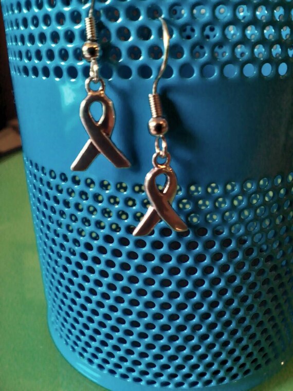 Silver Cancer Awareness Ribbon Earrings, Cancer Jewelry, Silver jewelry