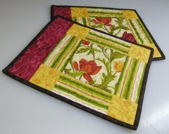 Quilted Snack Mats, Set of 2, Handmade Mug Rugs, Reversible, Placemats, Housewarming gift, Candle Mat, Art for your table,