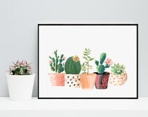 Cactus Print, Printable Art, Cactus Art, Home Decor, Potted Cactus, Watercolor, Succulents, Wall decor, Instant Download