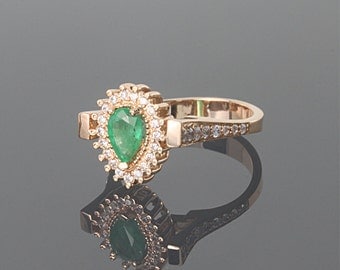 Emerald ring, Anniversary ring, Gemstone ring, Gold emerald ring, May birthstone, 14k emerald ring, Birthstone ring, Woman ring gold