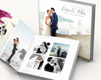 Wedding Album digital template. Fully editable modern wedding photo book. Layered Photoshop PSD files, 12x12 in, 24 pages.