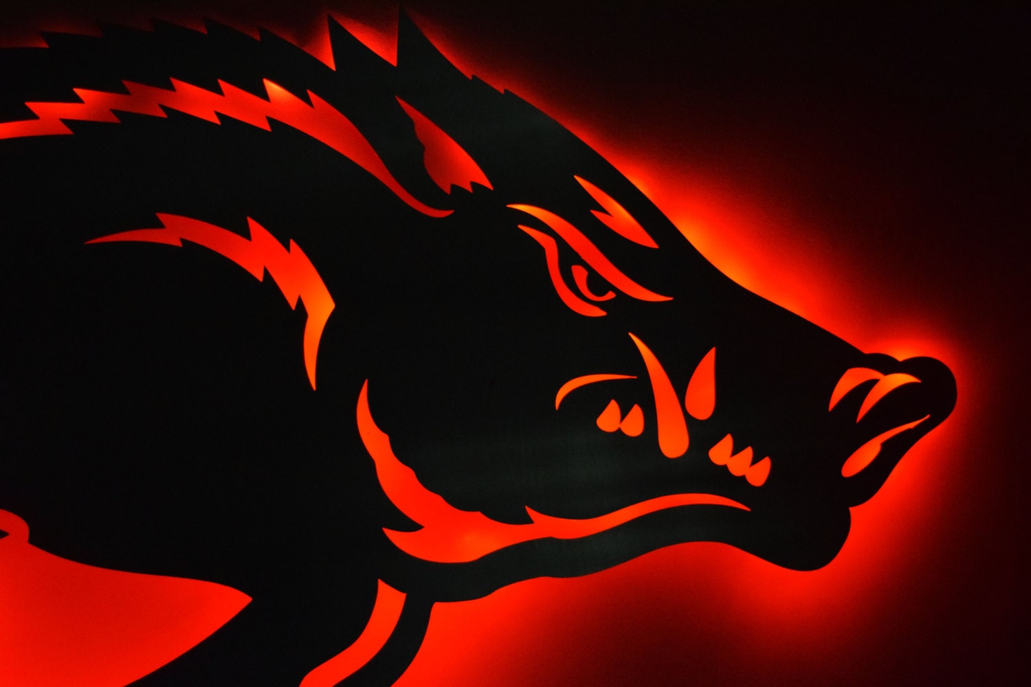 Arkansas Razorback Logo LED Backlit Floating Metal Wall Art