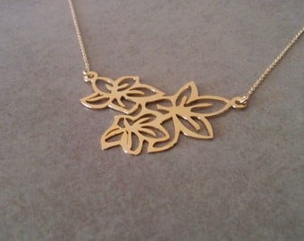 Gold Flower Necklace, Flower Necklace, Gold Pendant Necklace, Flower Jewellery, Wedding Jewelry, Everyday Necklace, Free Shipping, By Hila