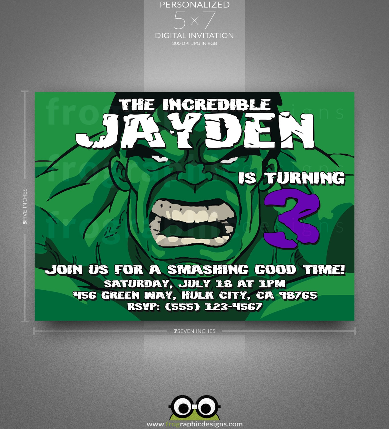 Incredible Hulk Birthday InvitationThank You CardPoster
