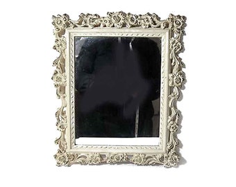Vintage 1958 Syroco MIrror, Shabby Elegance, Cream Color, Floral Trim, 11x13.5", Pristine