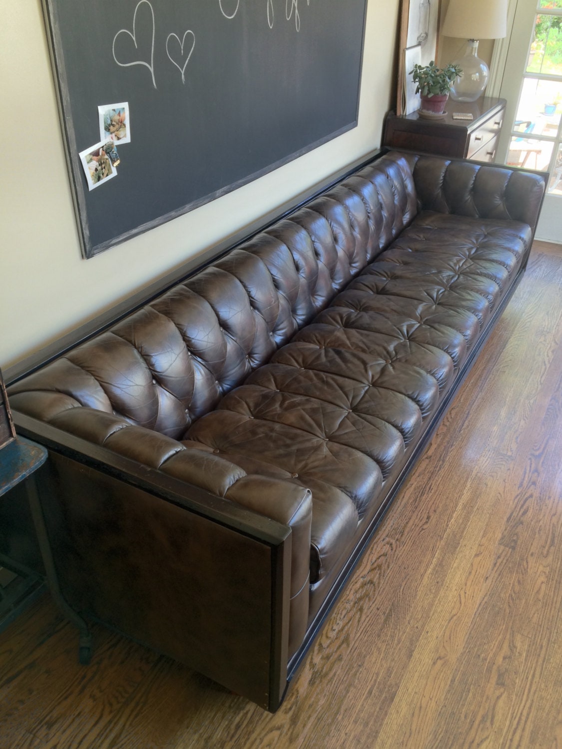 Mid Century Leather Tufted Sofa with Walnut Trim Haute Juice