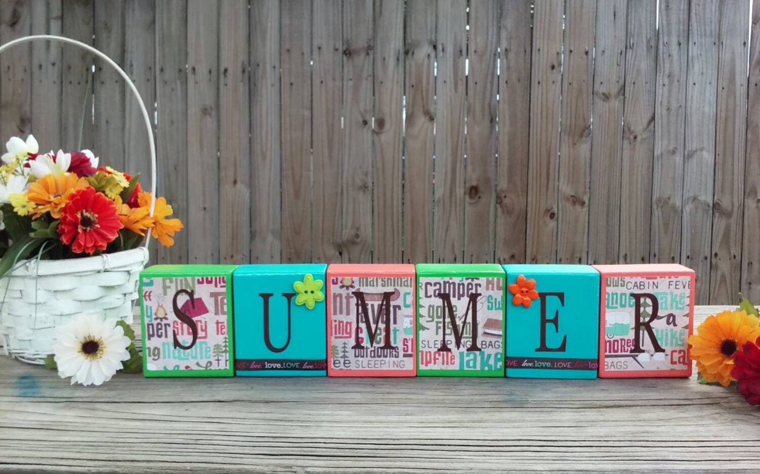 Wooden Summer Blocks Wood Home Summer Decor