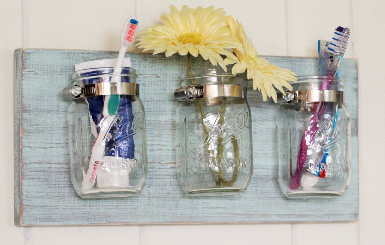 Mason Jar Organizer Apartment Storage Bathroom by NowPaintedandNew