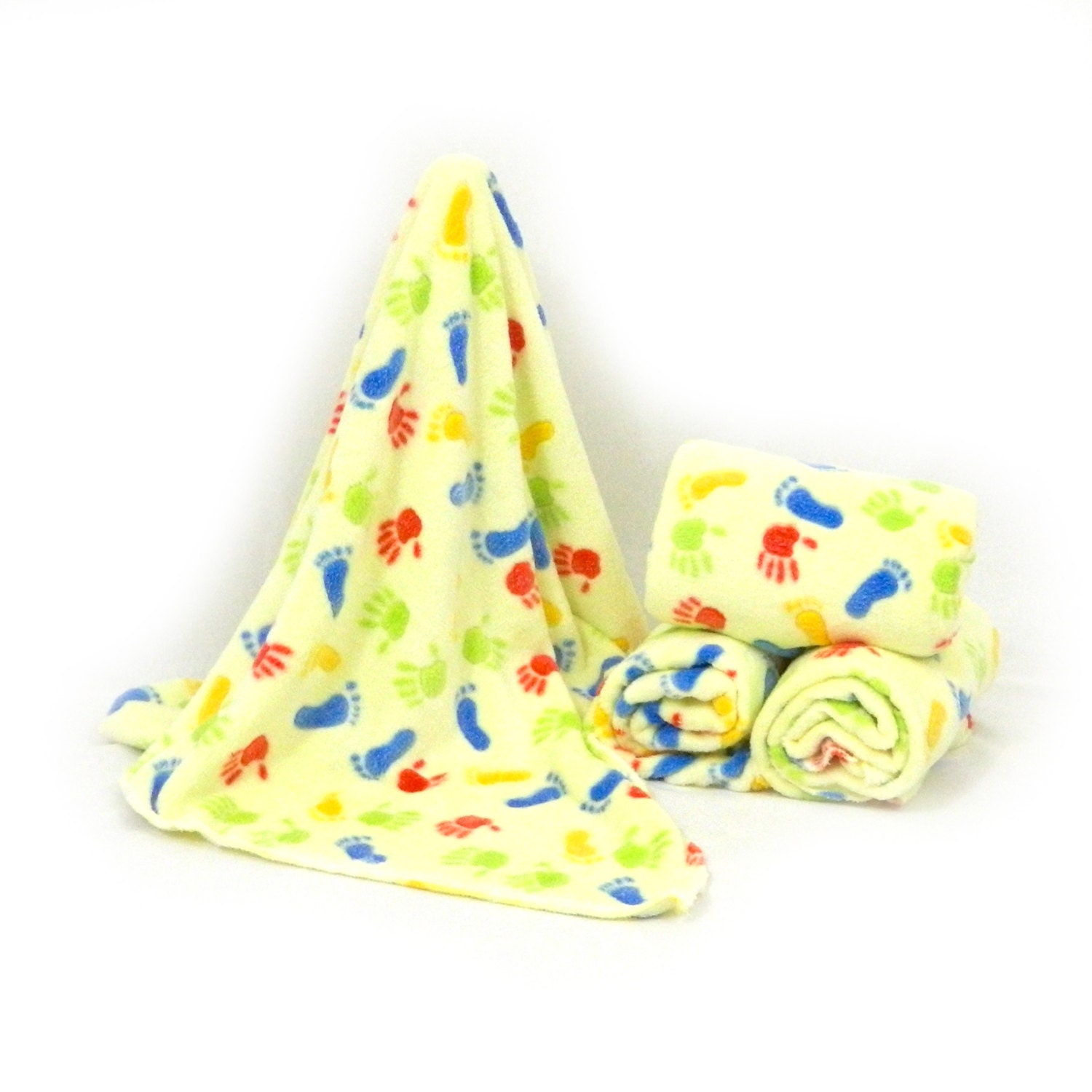 SaleCuddle fleece baby blanket yellow baby blanket hand and