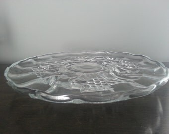 Clear Glass Fruit Pattern Cake Stand Plate Pedestal ~ Wedding Decor