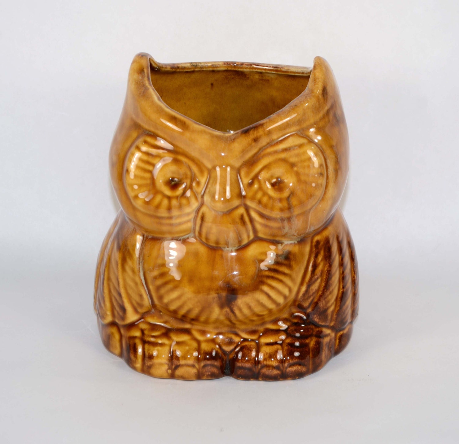 Vintage 70s Glazed Ceramic Owl Vase by HootenannyVintage1 on Etsy