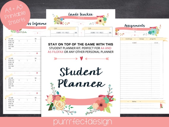 College School Student Printable Inserts Kit by PurrfectPlanning