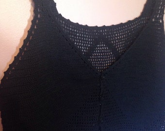 70s black crochet button crop top