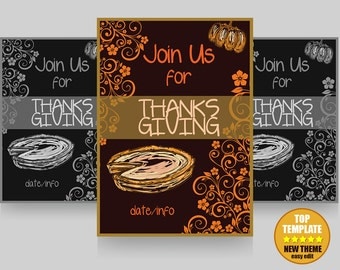 Thanksgiving Invitation Graphiki Easy Edit - Instant Download Template