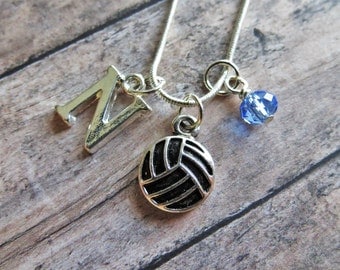 Volleyball Necklace, Volleyball Charm Necklace, Volleyball Pendant Necklace, Initial Charm, Personalized, Volleyball Team Gift