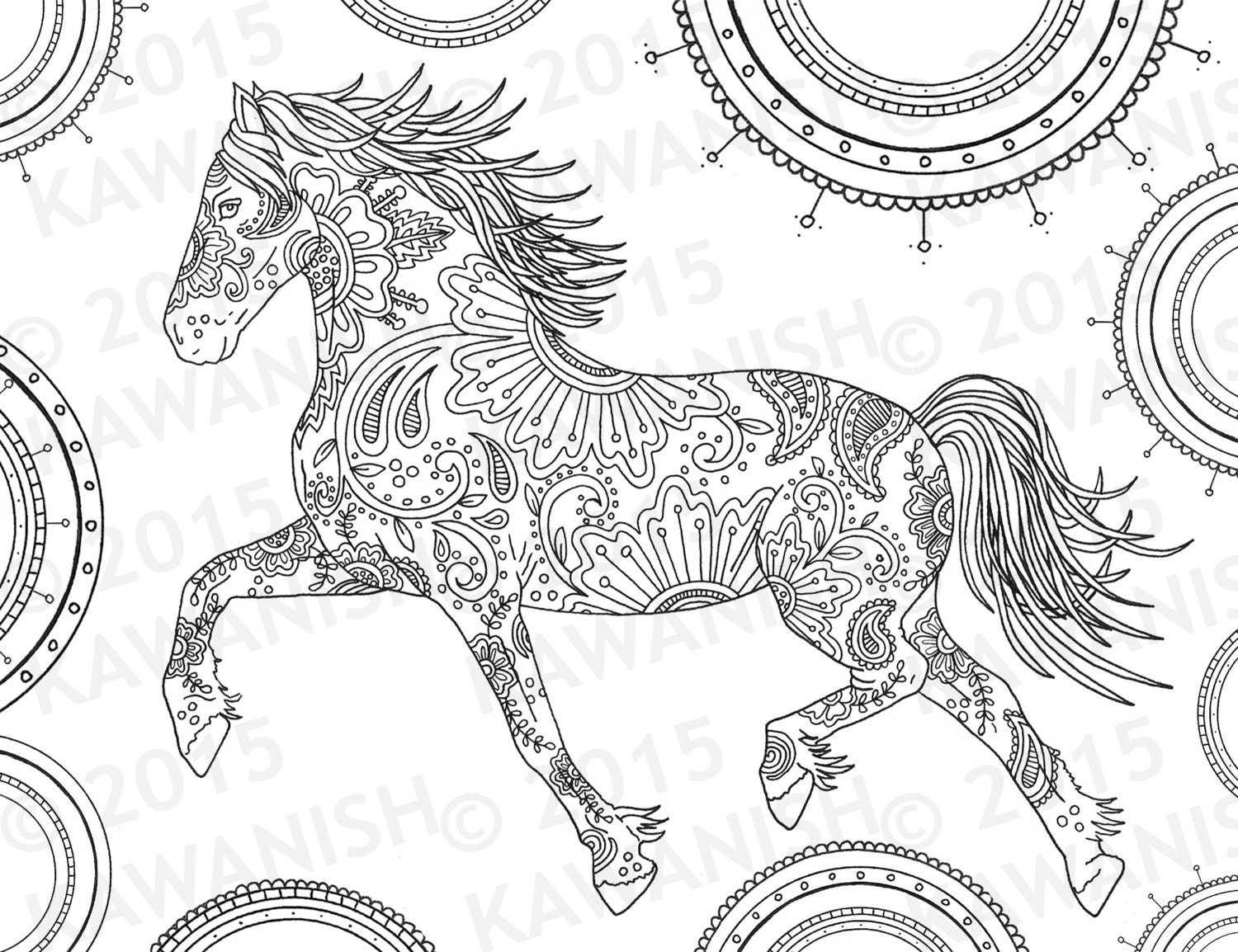 Download horse adult coloring page gift wall art mandala zentangle