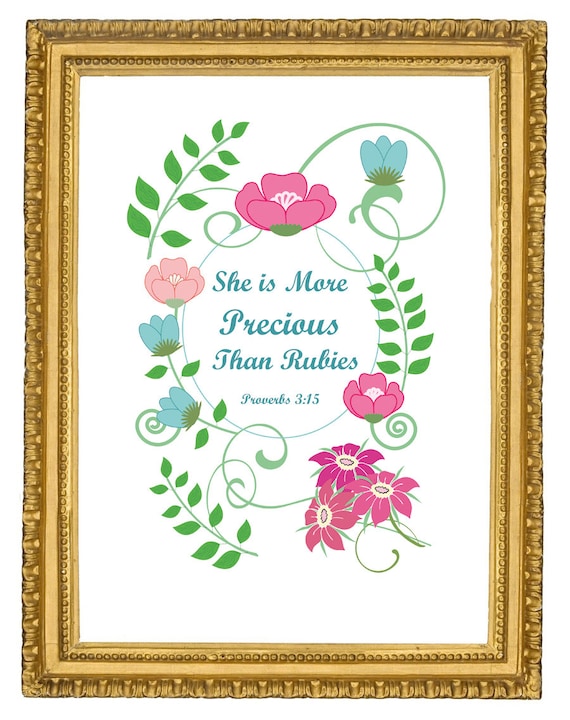 Items similar to Flowers She is More Precious Than Rubies Print Printable Bible Verse Proverbs