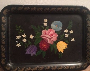 VIntage Hand Painted Metal Serving Tray
